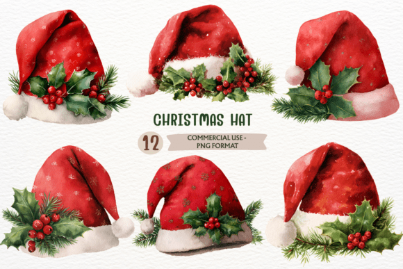 Bring Holiday Magic to Your Projects with Watercolor Christmas Hat PNG Santa