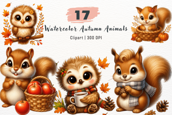 Capturing Autumn's Charm: Using Watercolor Animals Clipart