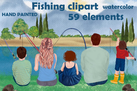 Capturing Nature's Charm with Family Fishing Clipart