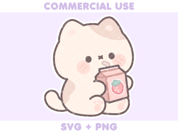 Cute Cat Drinking Strawberry Milk: A Sweet Design Asset for Your Projects