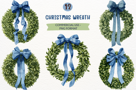 Elevate Your Holiday Designs with Christmas Wreath PNG Blue Bow Clipart