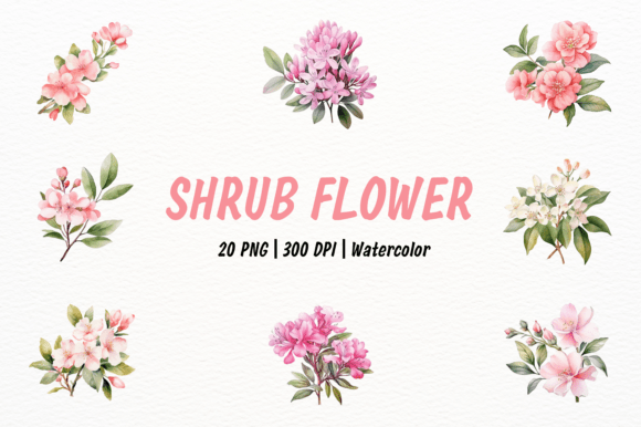 Elevate Your Projects with Watercolor Shrub Flowers Clipart