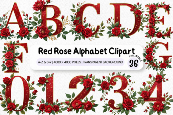 Floral Rose Alphabet Letters Clipart PNG: Elegant Design