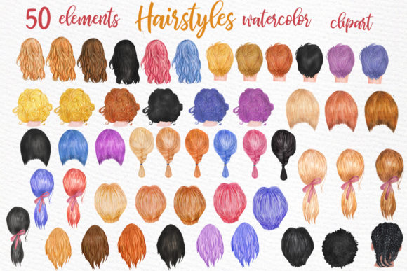 Hairstyles Clipart Custom Hairstyle Watercolor Set