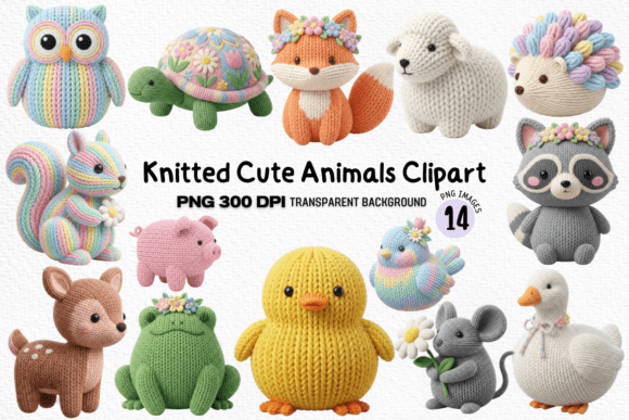 Knitted Cute Animals Clipart PNG: Cozy Design for Every Project