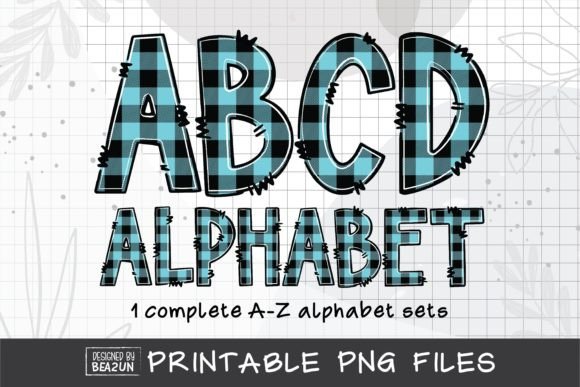Light Blue Buffalo Plaid Doodle Letters: A Fresh Creative Asset