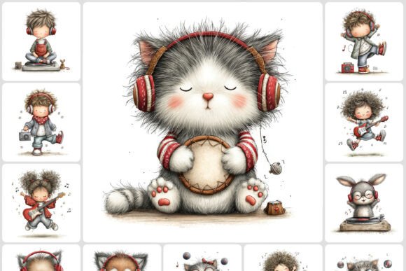 Music Lovers Kids Animals Clipart: 40 Playful JPG Graphics