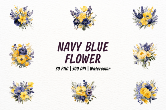 Navy Blue Watercolor Biennial Flowers: Elevate Your Design Palette