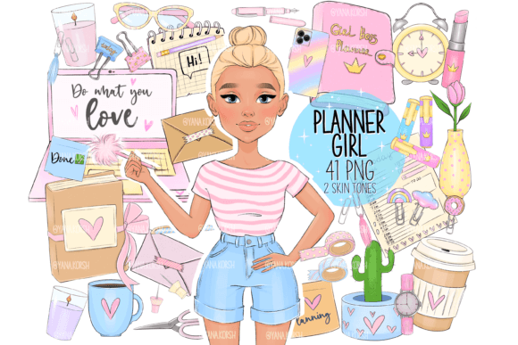 Planner Girl Clipart: Girl Boss Clipart for Creative Projects