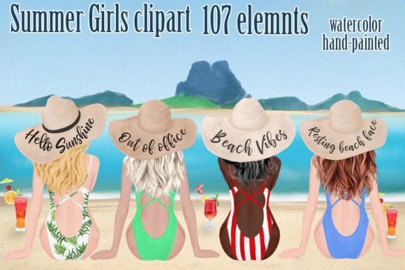 Summer Girls Clipart: Elevate Your Projects with Hand-Painted Charm