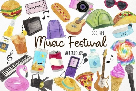 Unleash Festival Vibes with Watercolor Music Festival Clipart