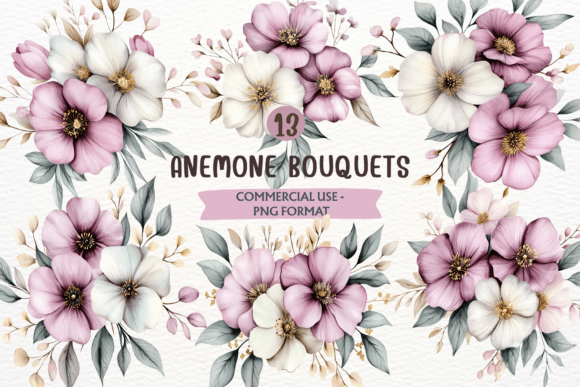 Watercolor Anemone Bouquets: A Floral PNG Collection for Modern Creators