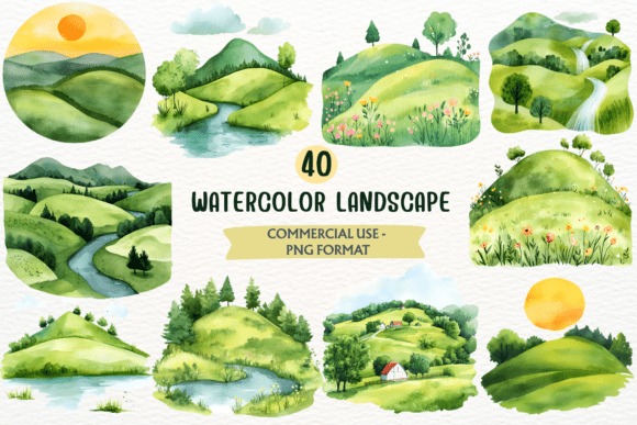 Watercolor Summer Landscape PNG Clipart: A Creative Toolkit