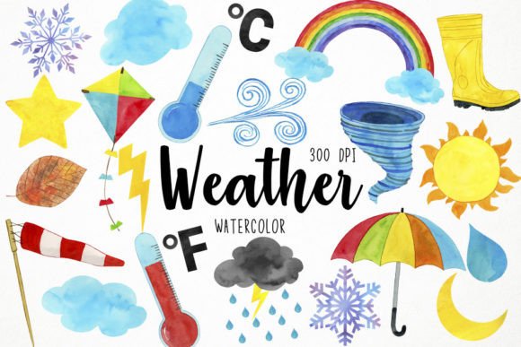 Watercolor Weather Clipart: Your Go-To Seasons Design Set