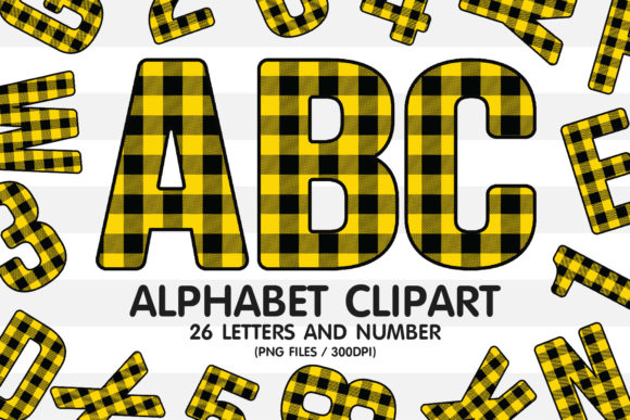 Yellow Buffalo Plaid Alphabet Clipart: A Rustic Design Essential